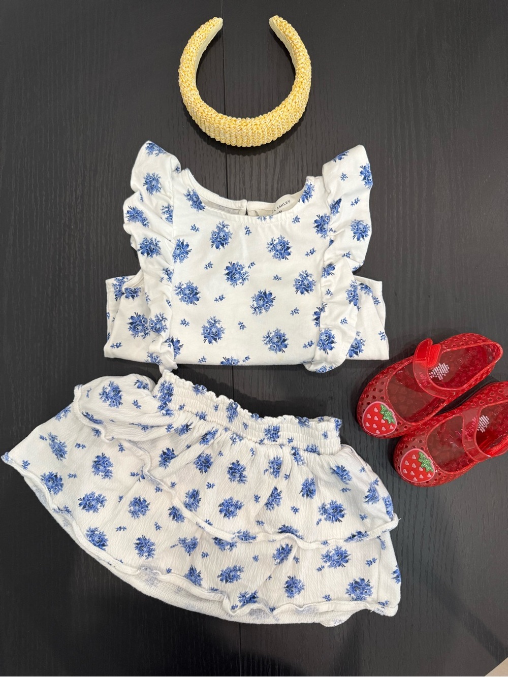 H&M White and Blue Floral Girls Matching Set